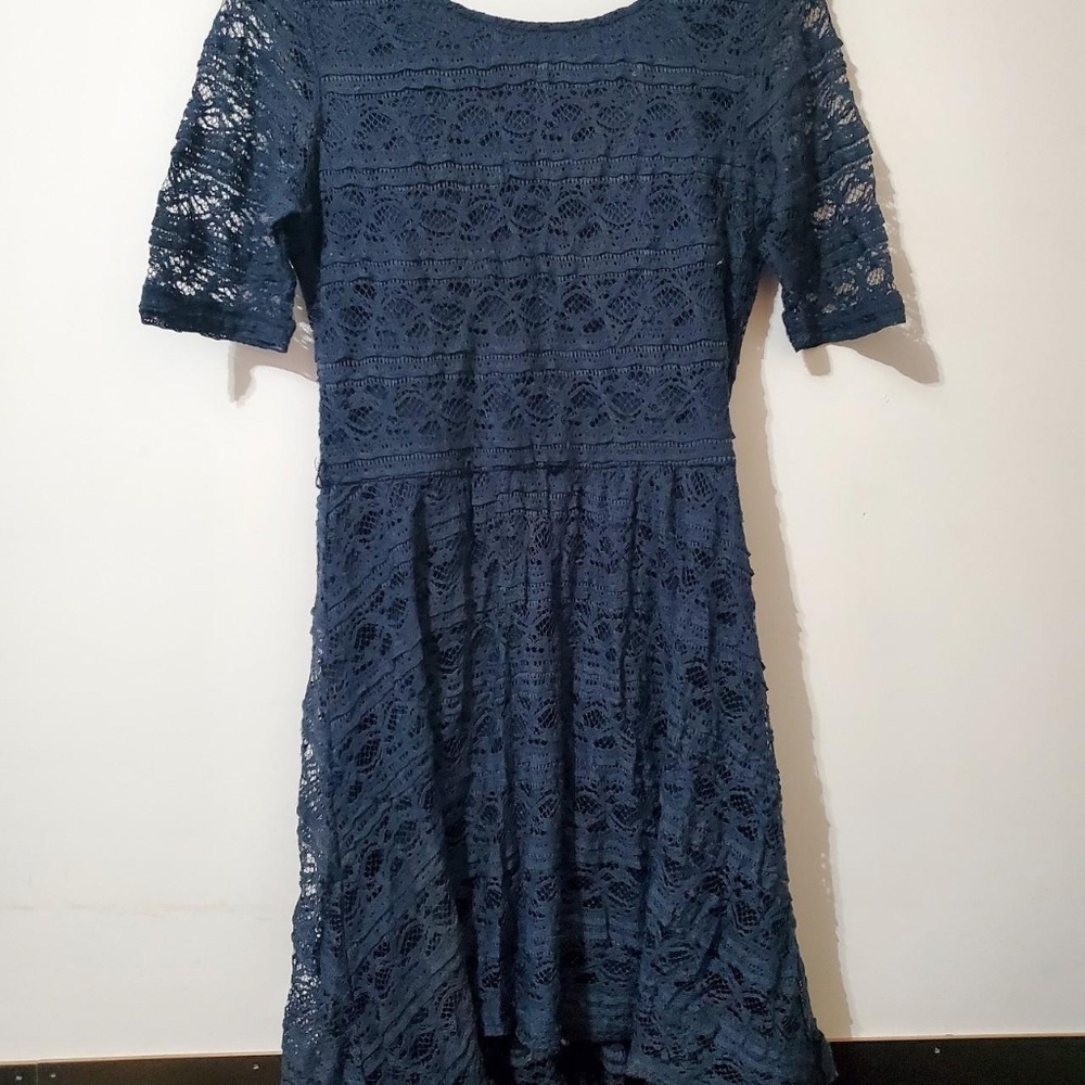 Short Sleeve Lace Navy Dress